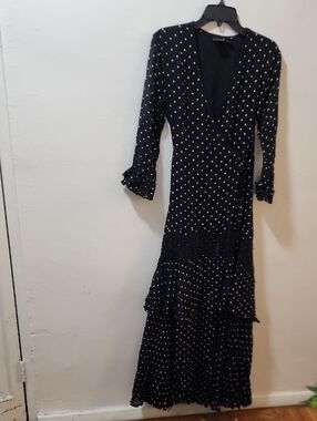 Pinko Black and White Polka Dot Long Sleeve Wrap Maxi Dress